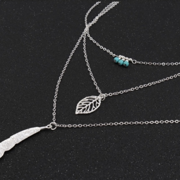 Boho Turquoise Leaf Feather Layered Necklace (#2) - Picture 13 of 13